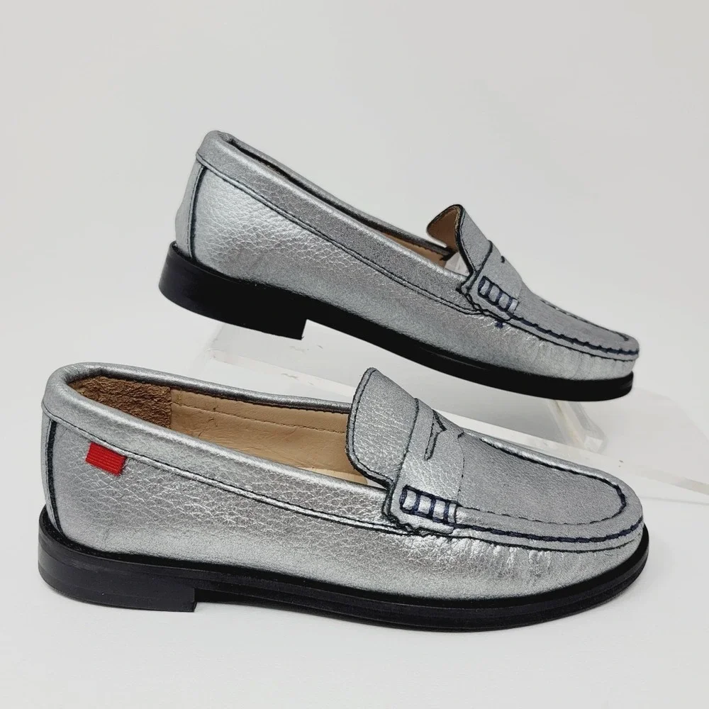 Marc Joseph Kids Loafers Sz 12 East Village Casual Shoes Platinum Leather Girls